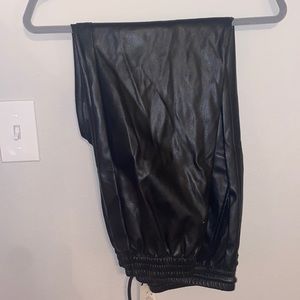 New Black Faux Leather Joggers